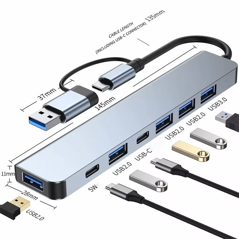 Dual-head 7-in-1 Type-C & USB HUB Ports Adapter