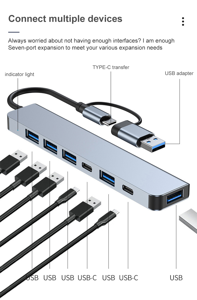 Dual-head 7-in-1 Type-C & USB HUB Ports Adapter - Image 3
